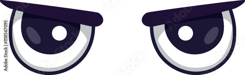 Cartoon eyes are expressing negative emotions, possibly anger or annoyance, with furrowed brows and dark pupils, creating a dramatic and expressive visual