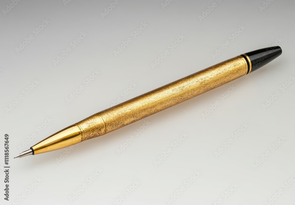 Naklejka premium 金色のペンが白い背景に置かれた静かな瞬間の表現