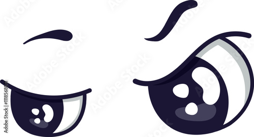 Expressive cartoon eyes convey a range of emotions, featuring a playful winking eye alongside a suspicious or angry eye, creating a humorous and engaging visual experience