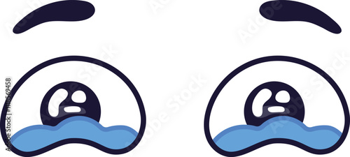 Pair of cartoon eyes expressing sadness with tears falling down, conveying a sense of grief, sorrow, or disappointment, suitable for various visual communication projects