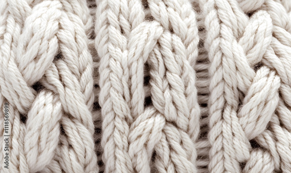 Close-up of textured off-white knitted fabric. Close-up of textured off-white knitted fabric.