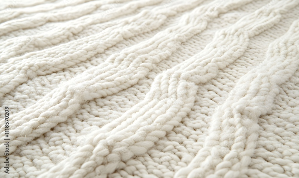 Close-up of creamy white chunky knit fabric texture. Close-up of creamy white chunky knit fabric texture.