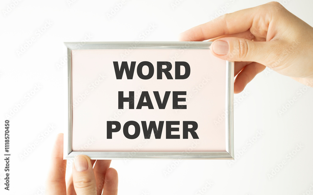 hand holding white card written words have power over blur background hand holding white card written words have power over blur background