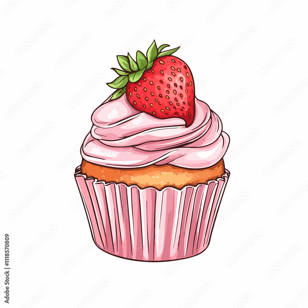Delicious French Cupcake with Fresh Strawberry - Pastry Photography Delicious French Cupcake with Fresh Strawberry - Pastry Photography