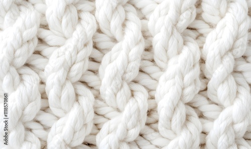 Close-up of textured white knit fabric.