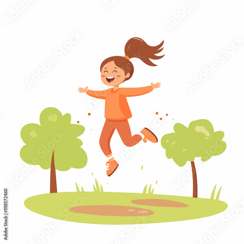 Excited Girl with Ponytail Celebrating with Joyful Splash