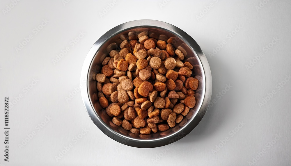 Fototapeta premium Cat food bowl on a white background top view