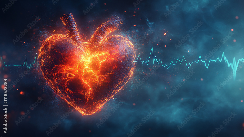 3D Heart with Cardiogram Line 3D Heart with Cardiogram Line