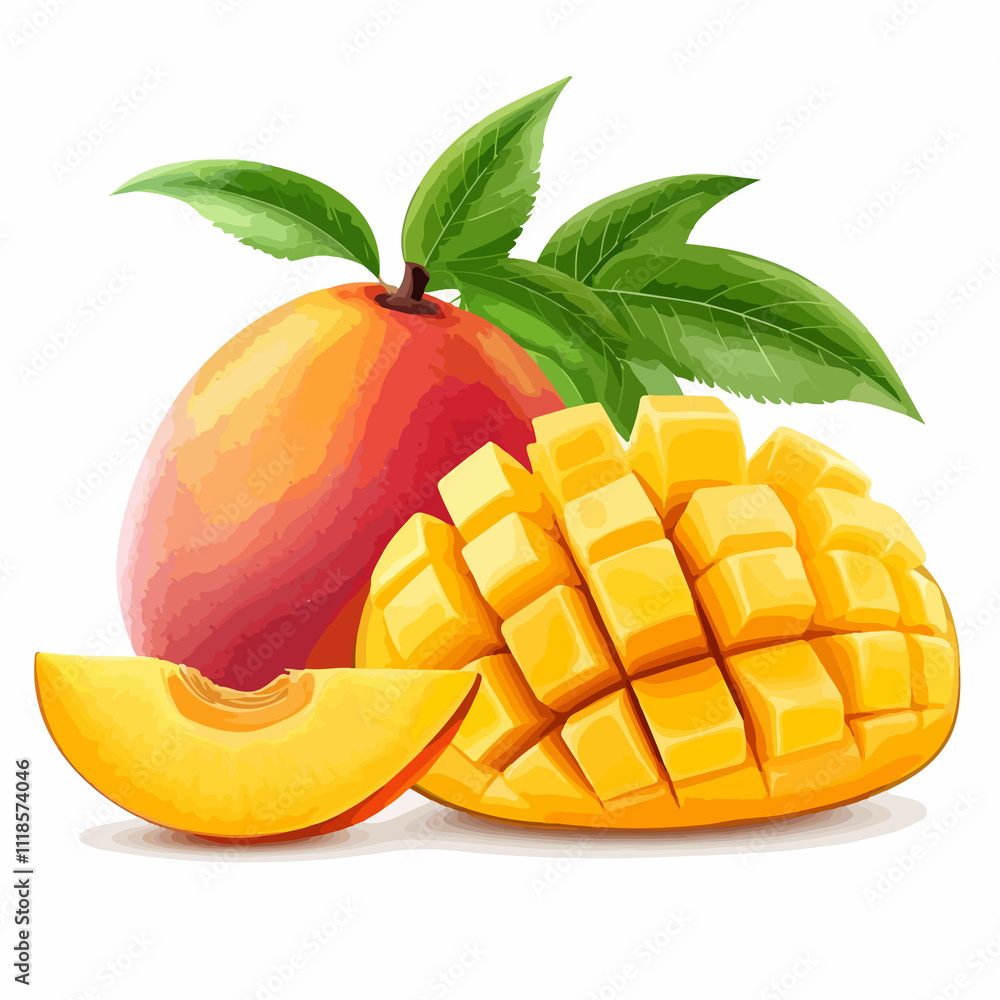 Vibrant Fresh Mango Banner Design with Bright Tropical Foliage Vibrant Fresh Mango Banner Design with Bright Tropical Foliage