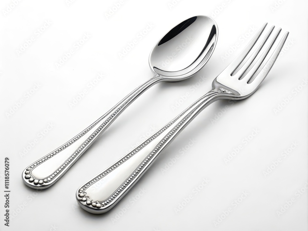 Elegant silver cutlery set with spoon and fork Elegant silver cutlery set with spoon and fork