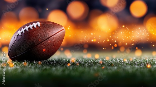 Exciting football scene stadium field sports photography nighttime dynamic action engaging atmosphere