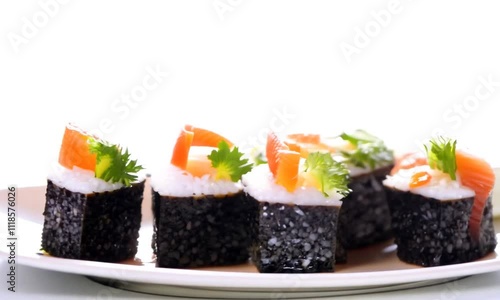 Wallpaper Mural Delicious Salmon Sushi Rolls on a White Plate Torontodigital.ca