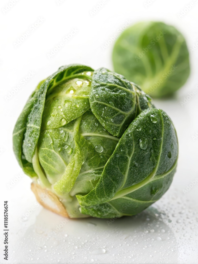 Fototapeta premium Fresh Brussels Sprouts with Water Droplets on Surface
