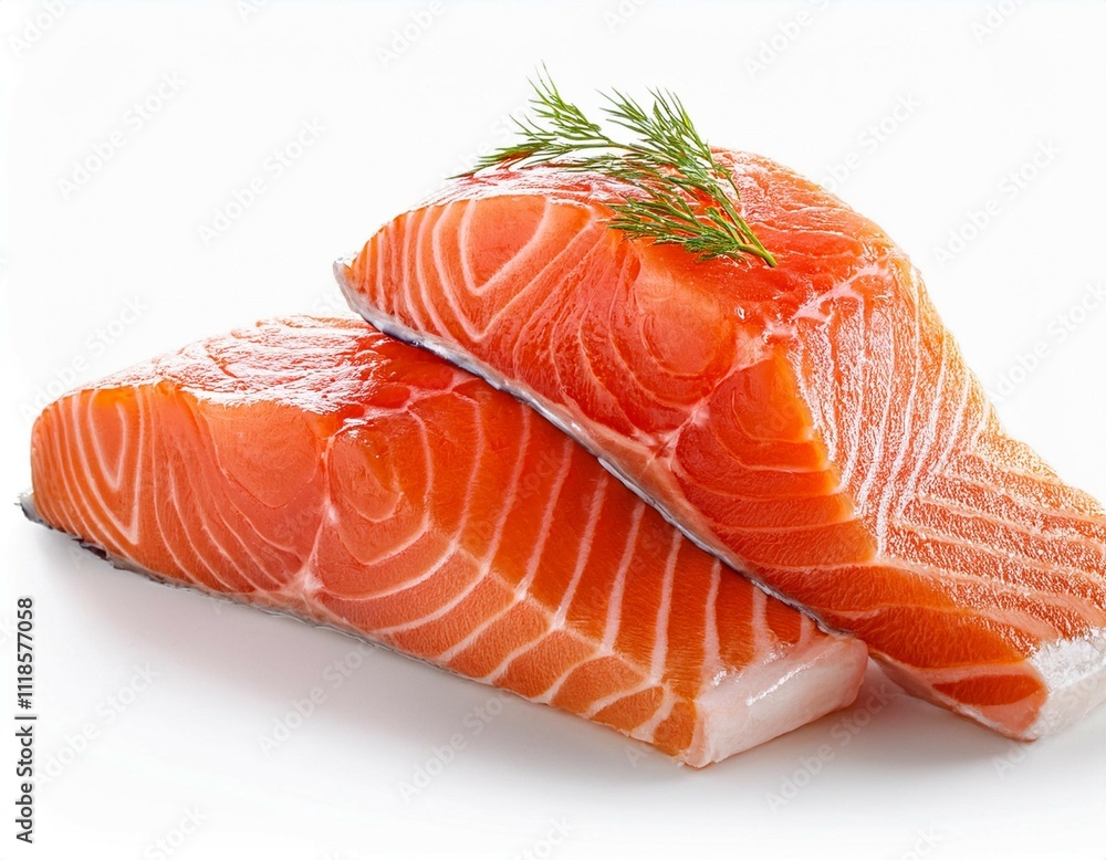 pieces of salmon steak isolated on white background pieces of salmon steak isolated on white background