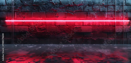 Sleek red neon lights illuminating a grunge concrete brick wall, adding a modern touch to interior spaces