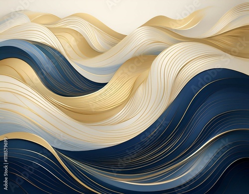 abstract waves in beige navy and gold gradient
