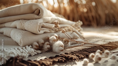 In this image we see sustainable options like organic cotton and hemp being used in the making of highquality textiles promoting responsible material sourcing. photo