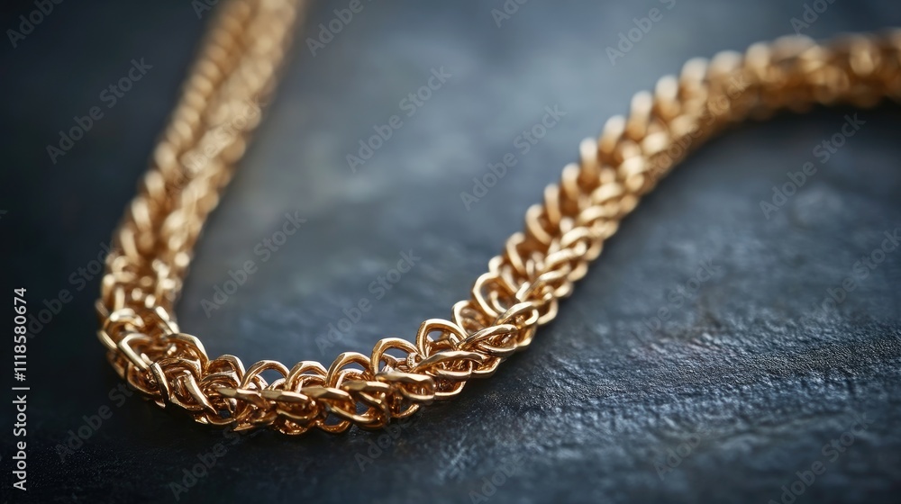 Fototapeta premium Beautiful Close-Up of Shiny Golden Chain on Dark Stone Surface