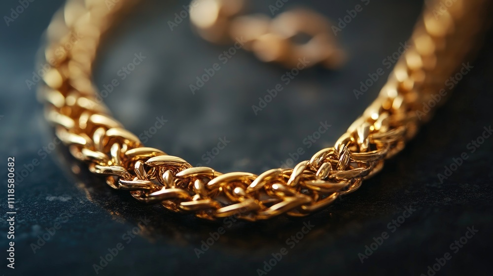 Elegant Gold Chain Necklace on Dark Textured Surface Elegant Gold Chain Necklace on Dark Textured Surface