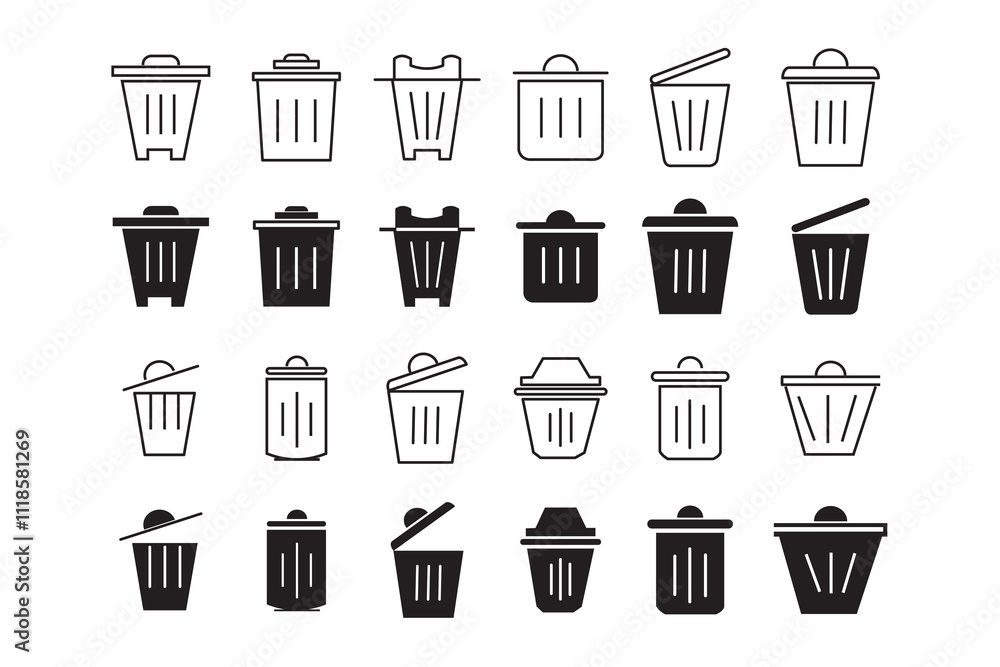 Trash Can Collection of Thin Icons. Editable Stroke. Suitable for Web Sites, Books, Cards, Apps Trash Can Collection of Thin Icons. Editable Stroke. Suitable for Web Sites, Books, Cards, Apps