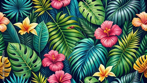 tropical forest pattern with bright colors and vegetation