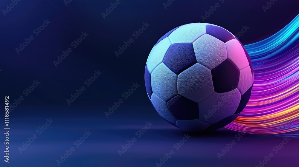 Naklejka premium Dynamic soccer ball motion sports arena digital art futuristic background close-up view energy concept for engagement