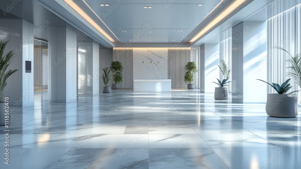 3D exhibition space with tiled floors, ready for events or marketing displays. 3D exhibition space with tiled floors, ready for events or marketing displays.