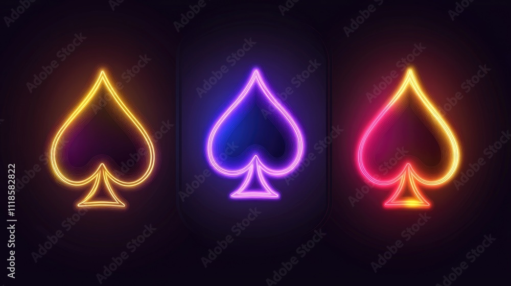 Neon Spades Suit Playing Card Symbols Design