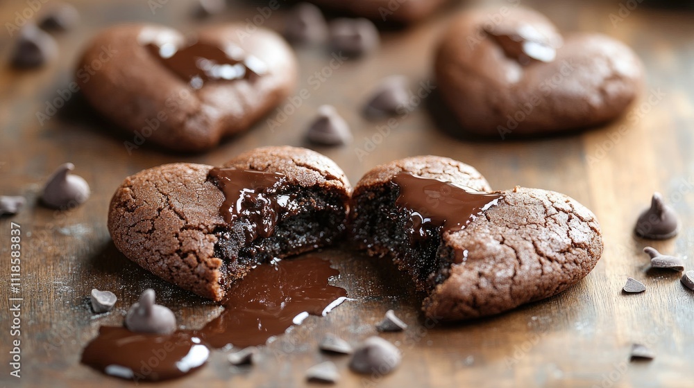 Heart-Shaped Chocolate Cookies with Melting Chocolate Filling Heart-Shaped Chocolate Cookies with Melting Chocolate Filling