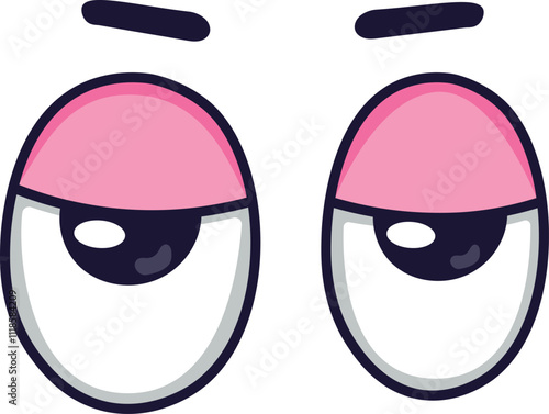 Cartoon eyes expressing annoyance and skepticism, featuring pink eyelids and narrowed pupils, convey a clear message of disapproval and doubt in a humorous and expressive way