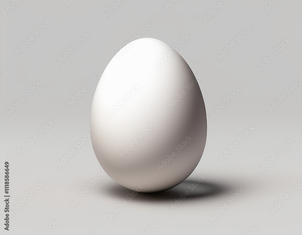 A single white egg sits on a light gray surface A single white egg sits on a light gray surface