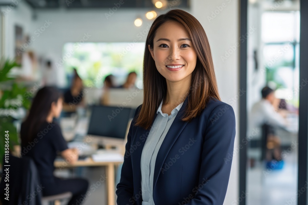 Obraz premium Confident Businesswoman Leading Team in Modern Office Setting