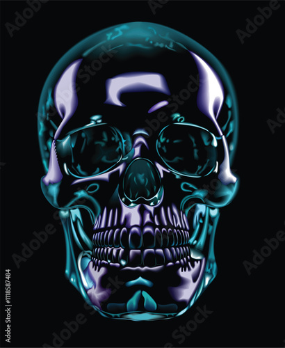vector image of a crystal skull on a dark background