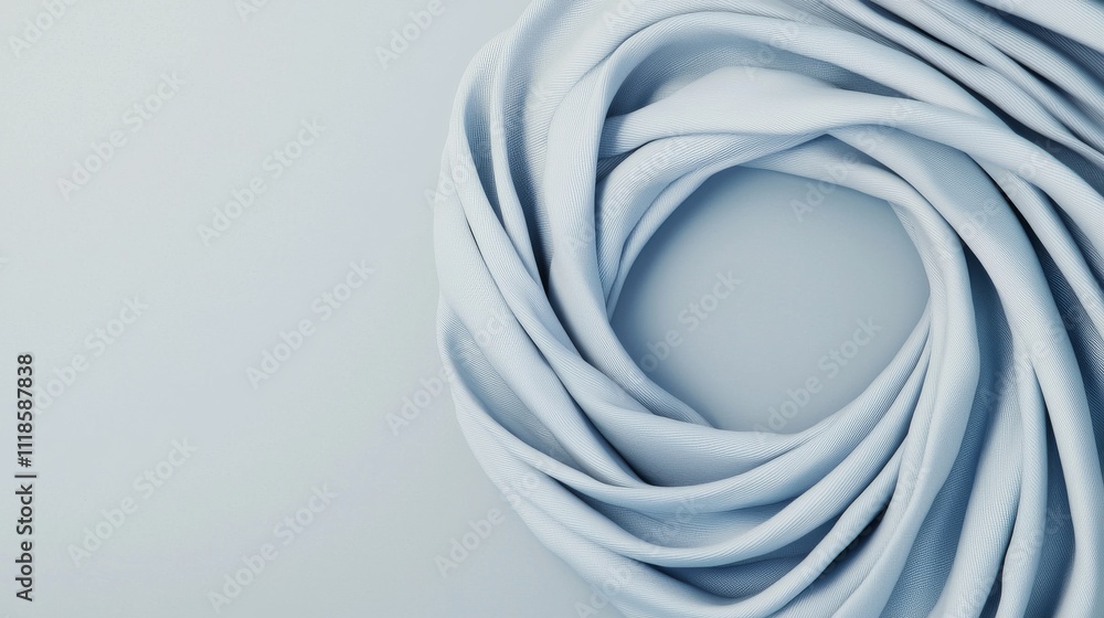 A soft, light blue fabric wrapped in a circular pattern, creating a cozy and inviting texture against a subtle background. A soft, light blue fabric wrapped in a circular pattern, creating a cozy and inviting texture against a subtle background.