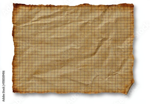 A sheet of old brown math grid paper, graph paper texture as background. , isolated on white background,  , copy space, copy space for text, photo