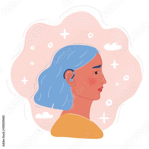 Cartoon vector illustration of ear and hearing aid