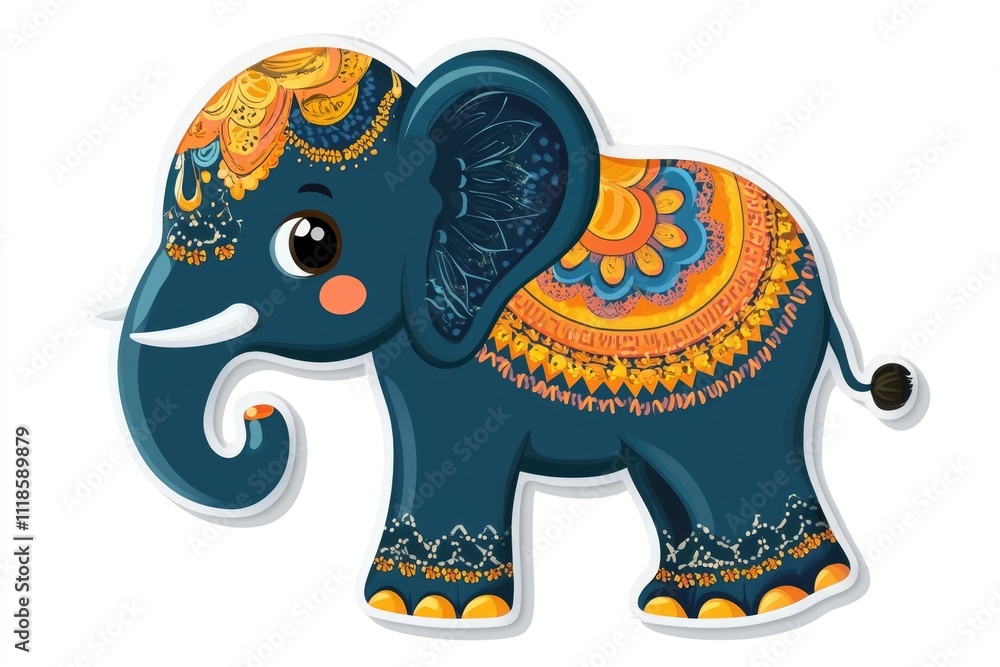 Fototapeta premium Vibrant Indian Elephant Clip Art Sticker
