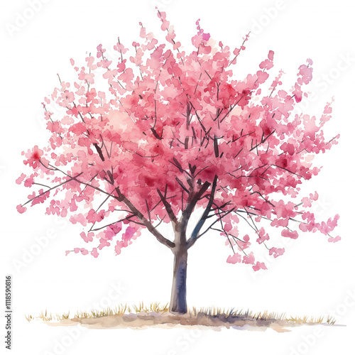 A tree with pink blossoms is the main focus of the image