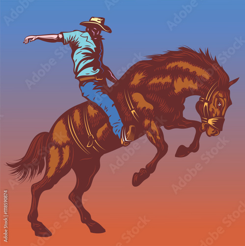 cowboy in a hat on a bucking bull