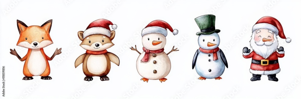 minimal photostock of a Set of watercolor characters isolated on white background minimal photostock of a Set of watercolor characters isolated on white background
