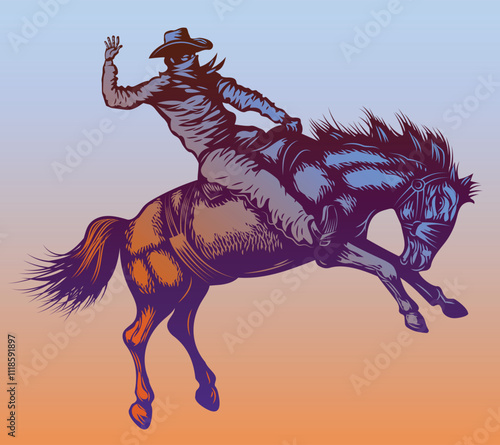cowboy in a hat on a bucking bull