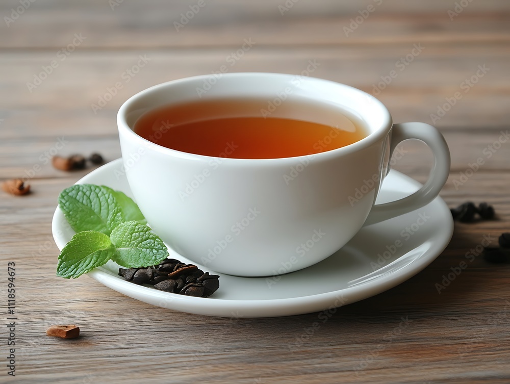 Aromatic Tea in White Cup with Mint Leaves Aromatic Tea in White Cup with Mint Leaves