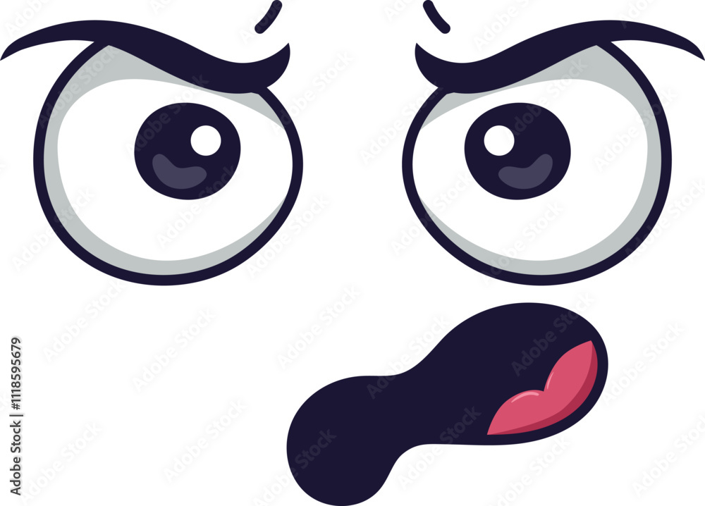 Cartoon face showing disgust with raised eyebrows and mouth expresses a negative emotion, creating a funny and expressive character suitable for various design projects Cartoon face showing disgust with raised eyebrows and mouth expresses a negative emotion, creating a funny and expressive character suitable for various design projects
