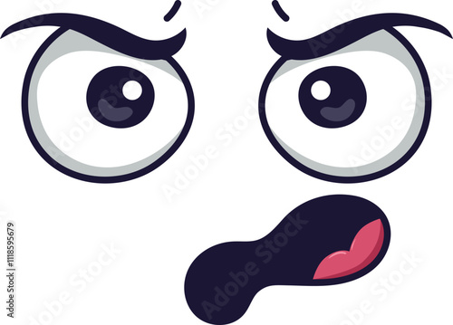 Cartoon face showing disgust with raised eyebrows and mouth expresses a negative emotion, creating a funny and expressive character suitable for various design projects