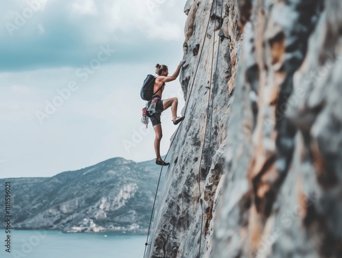 Challenging rock climbing adventure at armir outdoor sport scenic viewpoint