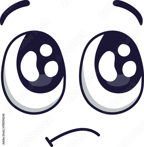 Cartoon face expressing disappointment, featuring sad, downturned eyes with highlights and a slightly curved, unhappy mouth, conveying a sense of displeasure or dejection