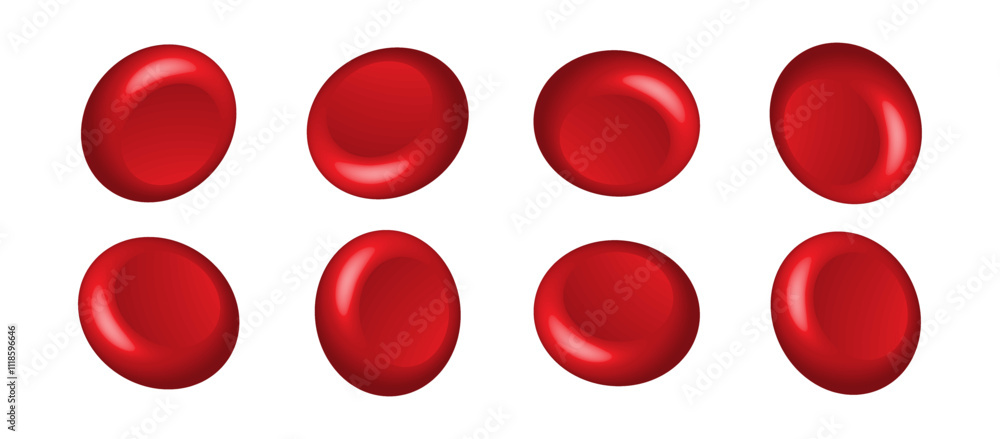 Set of 3D blood cell icon.Human red angle erythrocytes artery medical render science realistic close up.Macro biology research laboratory concept Set of 3D blood cell icon.Human red angle erythrocytes artery medical render science realistic close up.Macro biology research laboratory concept