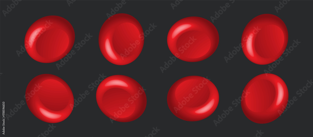 Set of 3D blood cell icon.Human red angle erythrocytes artery medical render science realistic close up.Macro biology research laboratory concept Set of 3D blood cell icon.Human red angle erythrocytes artery medical render science realistic close up.Macro biology research laboratory concept