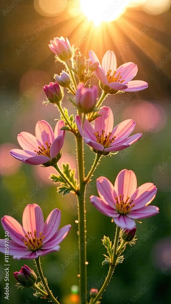 Obraz premium Delicate wildflower arrangement with soft rays of sunlight in the background