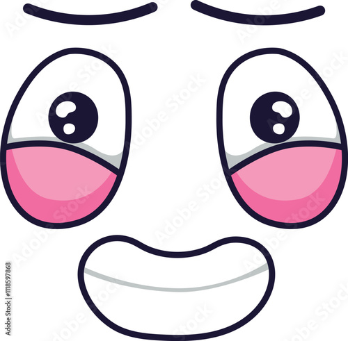 Cartoon face is expressing mixed emotions, combining a wide, smiling mouth with sad, teary eyes, creating a unique and intriguing facial expression